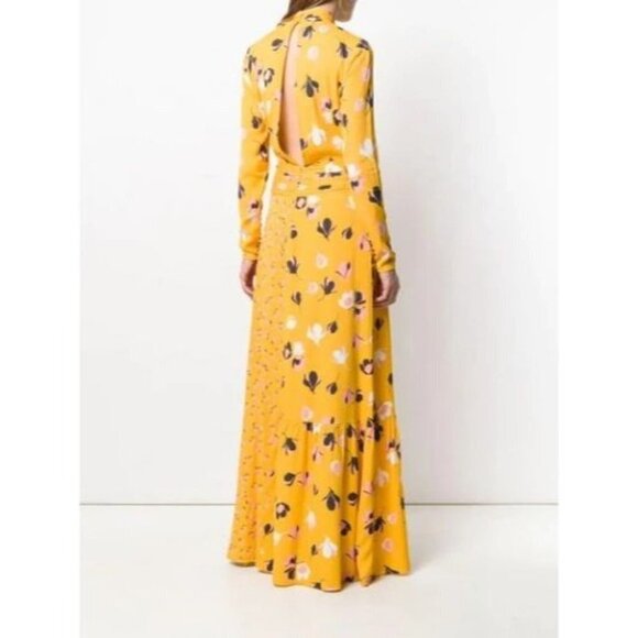 Self-Portrait Floral Print Twist Neck Long Sleeve Maxi Dress In Yellow $485 - Picture 9 of 14